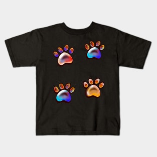 Cute Paw print pattern, psychedelic trippy colours colors Kids T-Shirt